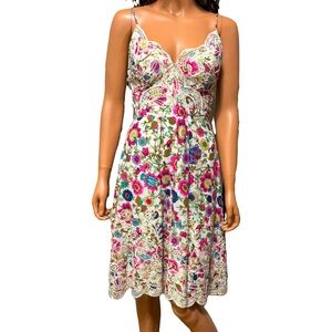 INDIKAH Floral Embroidered Coquette 100% Cotton Dress